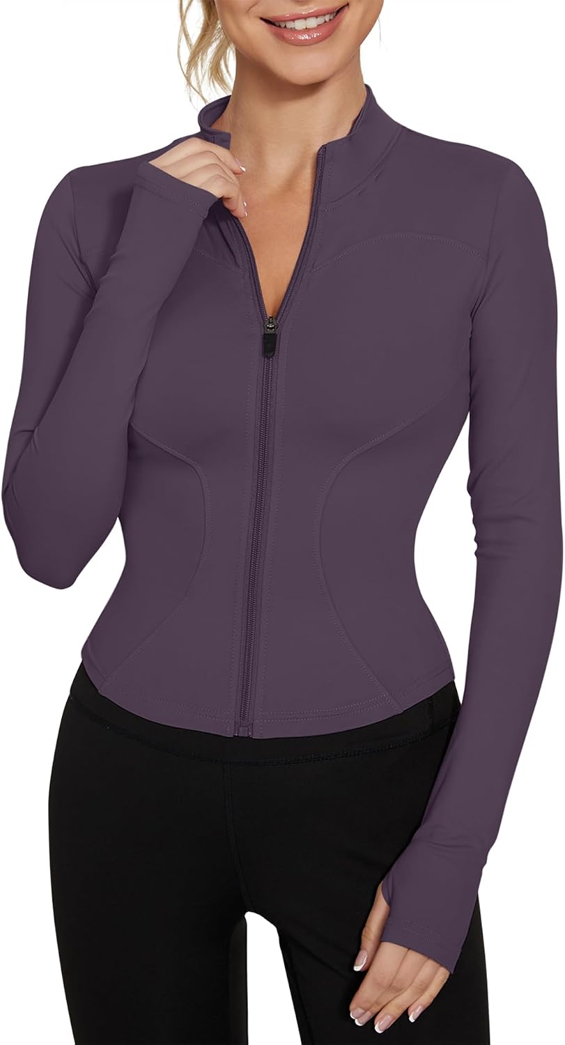 Women's Workout Jacket Lightweight Zip Up Yoga Jacket Cropped Athletic Slim Fit Tops