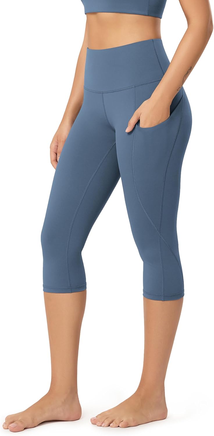 Women's High Waisted Yoga Capris with Pockets, Tummy Control Non See Through Workout Athletic Running Capri Leggings