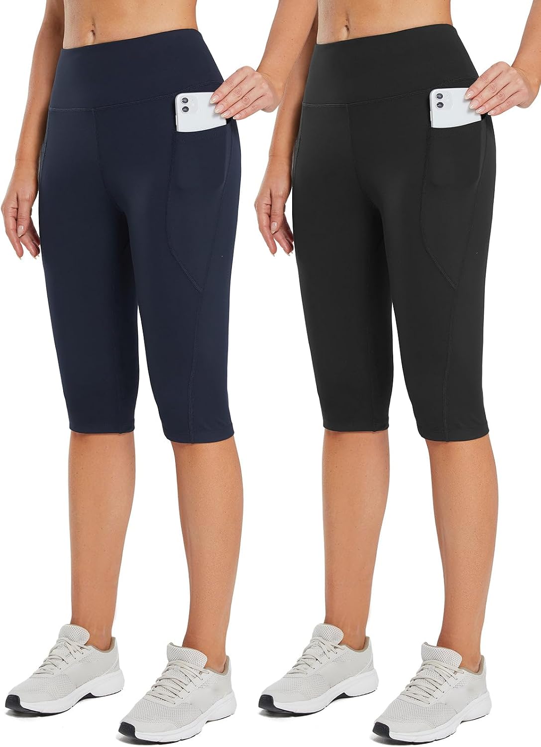 Women's Capri Leggings with Pockets High Waisted Knee Length Capris Stretch for Casual Yoga Pants Workout Exercise