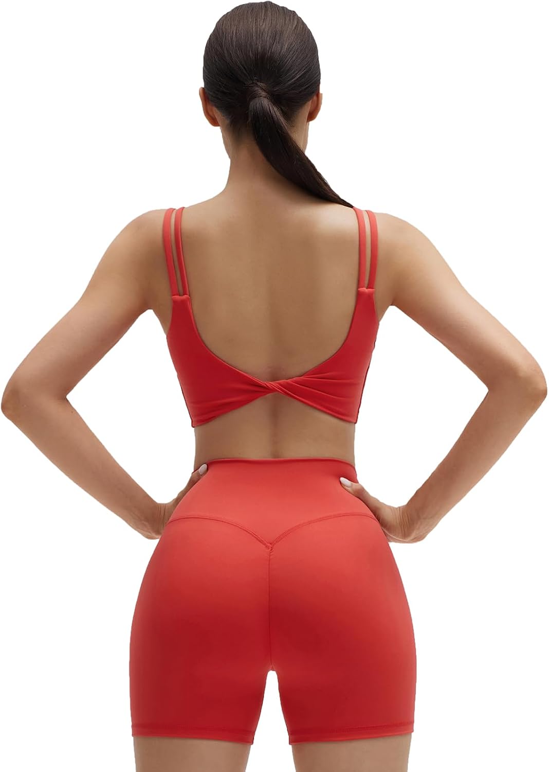 Womens Workout Set Fitness Yoga Pilates Crop Tank Twist Back Cami High Waisted Bike Short