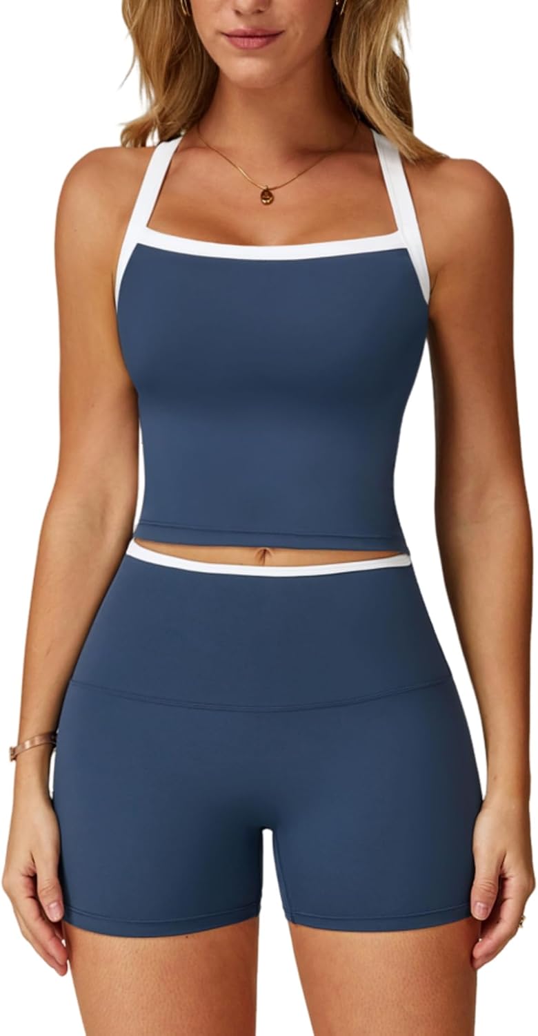 Two Piece Workout Sets For Women Tank Top Matching High Waist Booty Lifting Shorts Gym Yoga Active Wear Outfits
