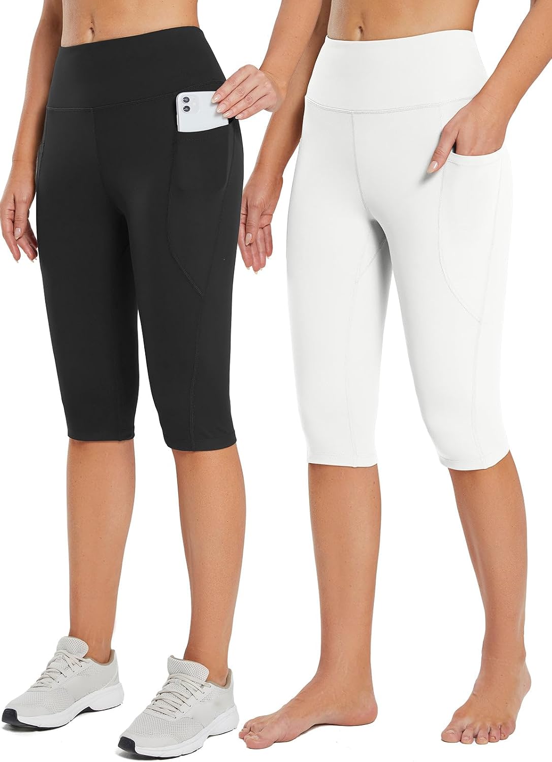 Women's Capri Leggings with Pockets High Waisted Knee Length Capris Stretch for Casual Yoga Pants Workout Exercise