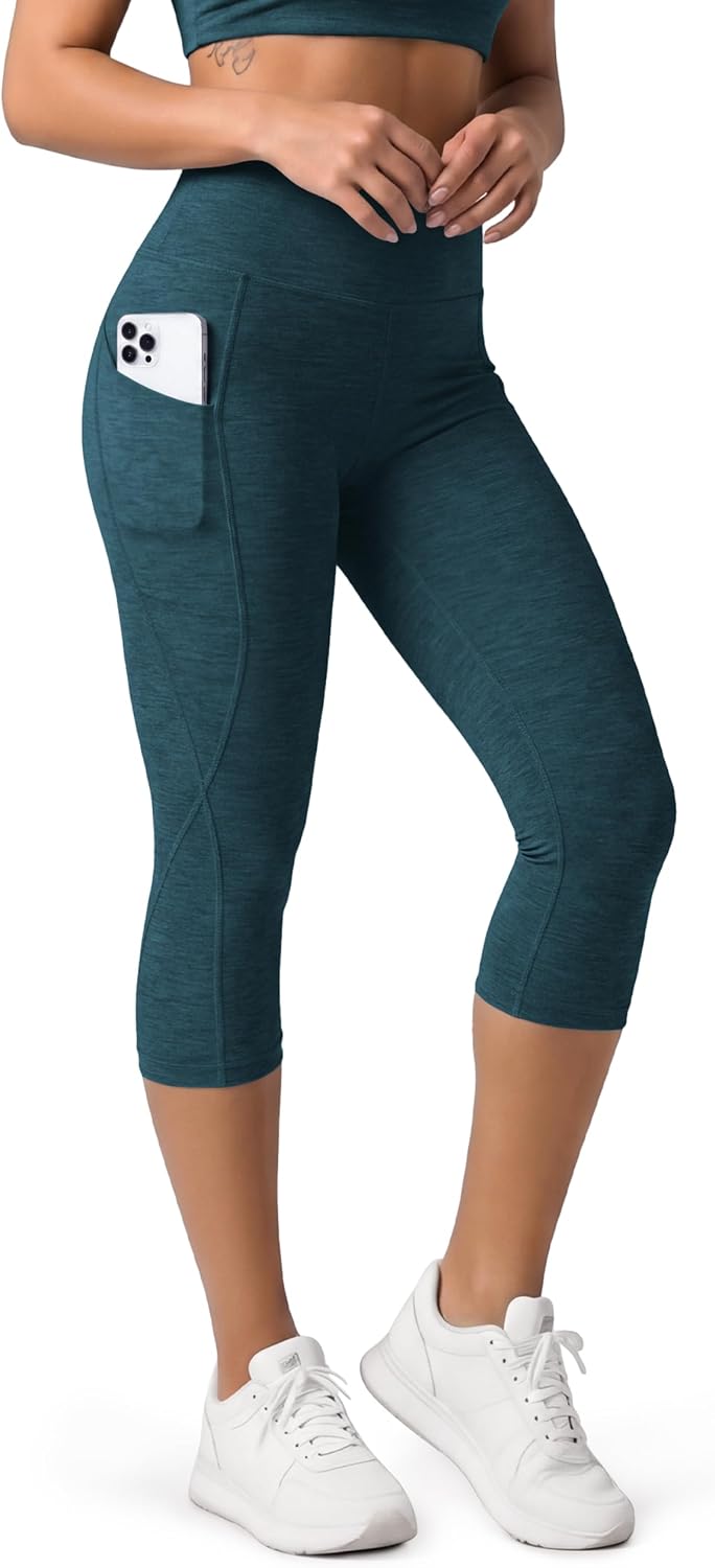 Women's High Waisted Yoga Capris with Pockets, Tummy Control Non See Through Workout Athletic Running Capri Leggings