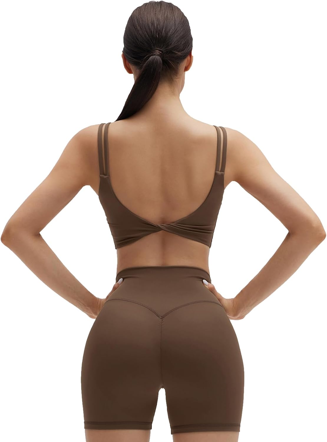 Womens Workout Set Fitness Yoga Pilates Crop Tank Twist Back Cami High Waisted Bike Short