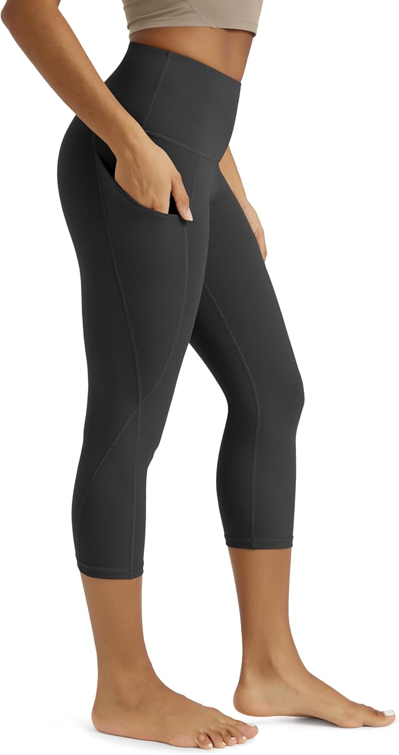 Women's High Waisted Yoga Capris with Pockets, Tummy Control Non See Through Workout Athletic Running Capri Leggings