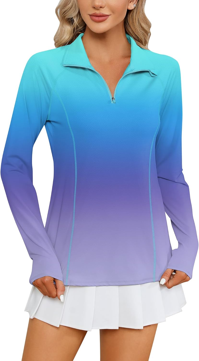 Women Long Sleeve Shirts Sun Protection 1/4 Zip Summer Quick Dry Hiking Shirts Quarter Zip Pullover for Women