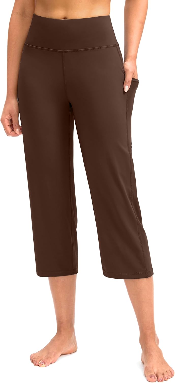 Gradual Capri Pants for Women High Waist Workout Yoga Pants with Pockets Tummy Control Leggings Crop Straight