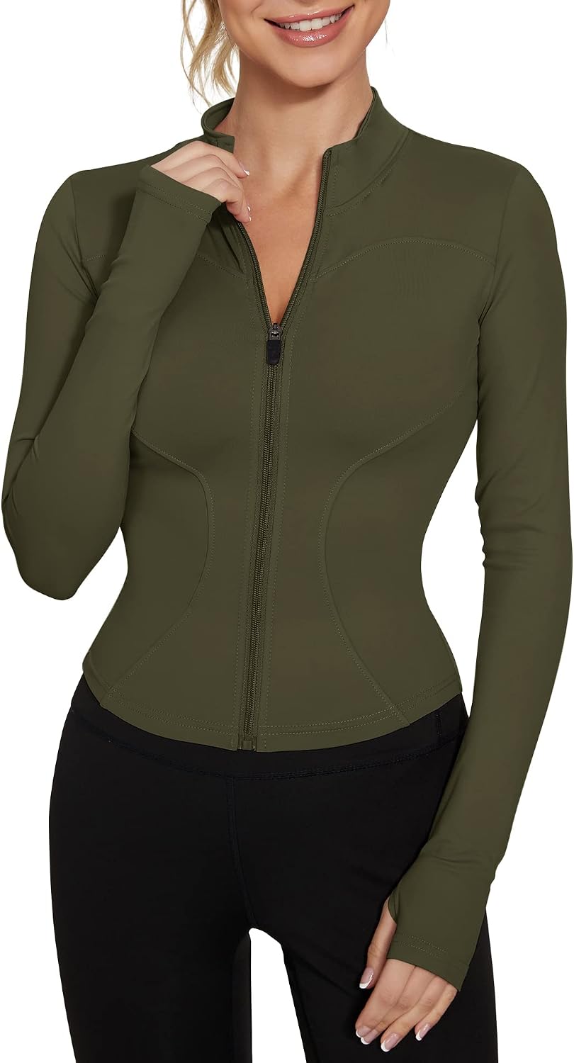 Women's Workout Jacket Lightweight Zip Up Yoga Jacket Cropped Athletic Slim Fit Tops