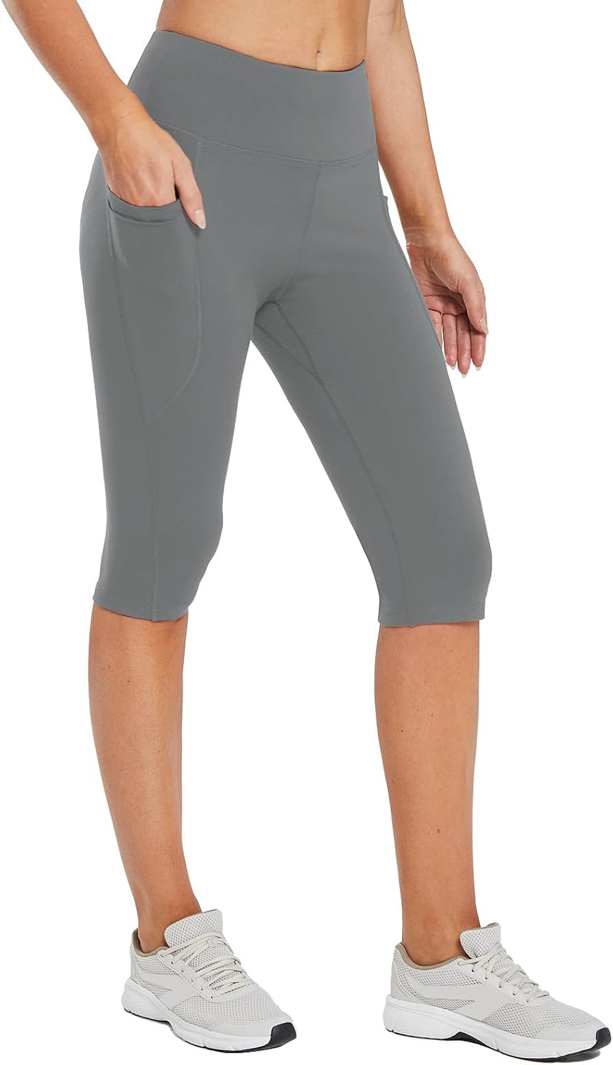 Women's Capri Leggings with Pockets High Waisted Knee Length Capris Stretch for Casual Yoga Pants Workout Exercise
