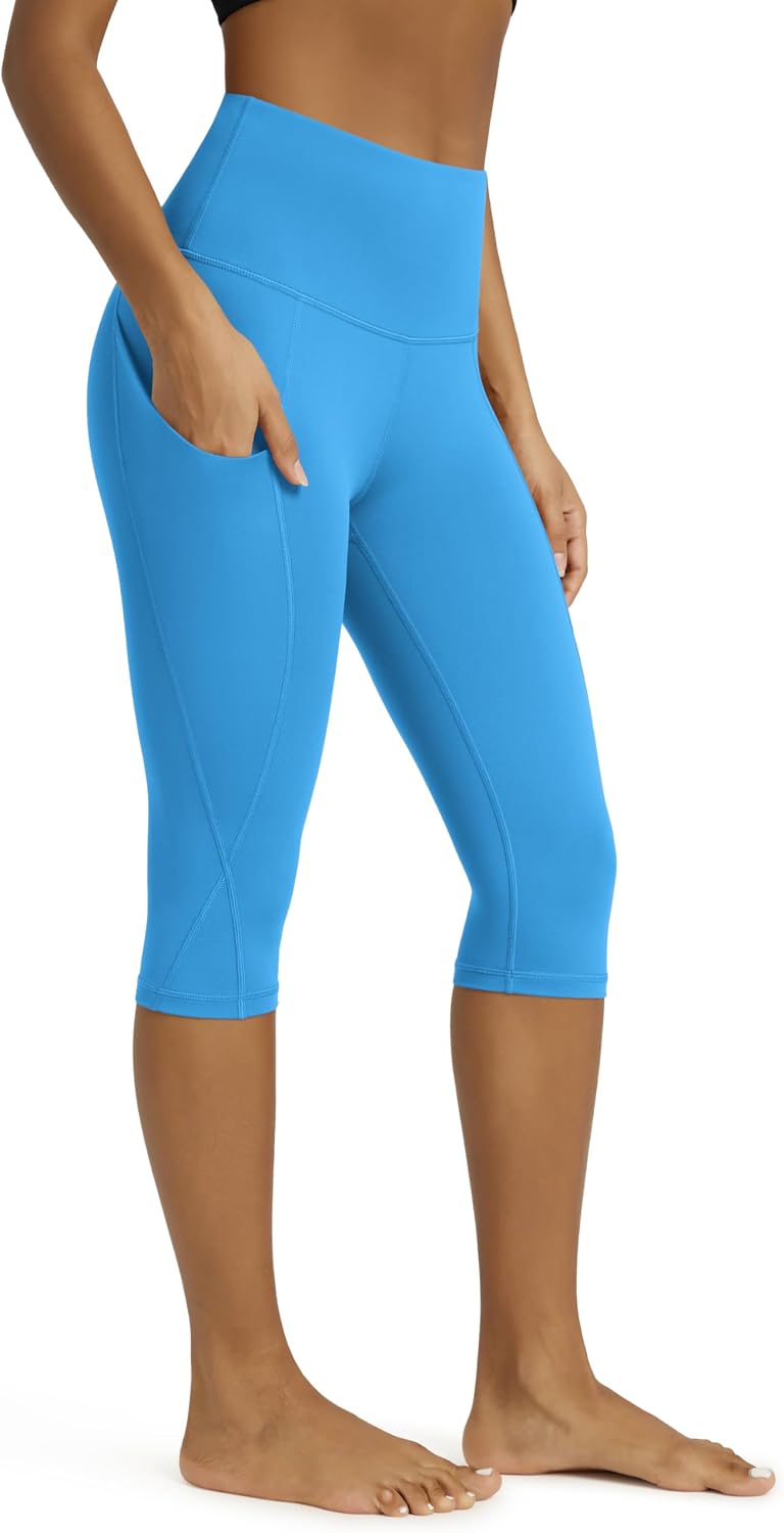 Women's High Waisted Yoga Capris with Pockets, Tummy Control Non See Through Workout Athletic Running Capri Leggings