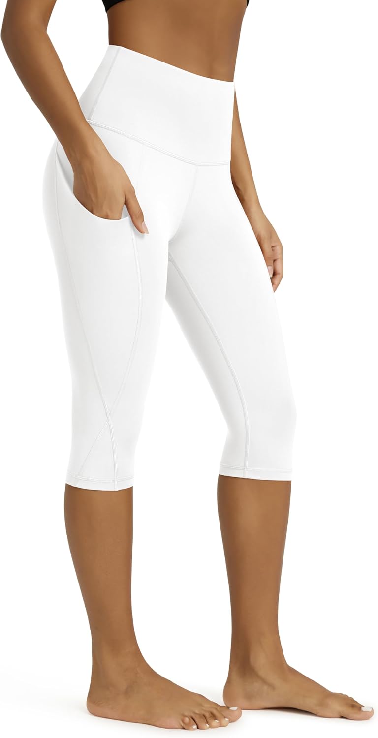Women's High Waisted Yoga Capris with Pockets, Tummy Control Non See Through Workout Athletic Running Capri Leggings