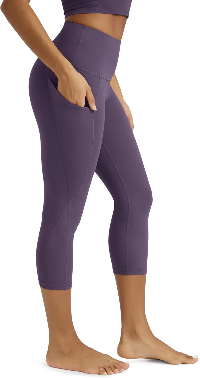 Women's High Waisted Yoga Capris with Pockets, Tummy Control Non See Through Workout Athletic Running Capri Leggings