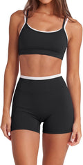 Women 2 Pieces Workout Sets Padded Spaghetti Straps Camis High Waist Biker Shorts