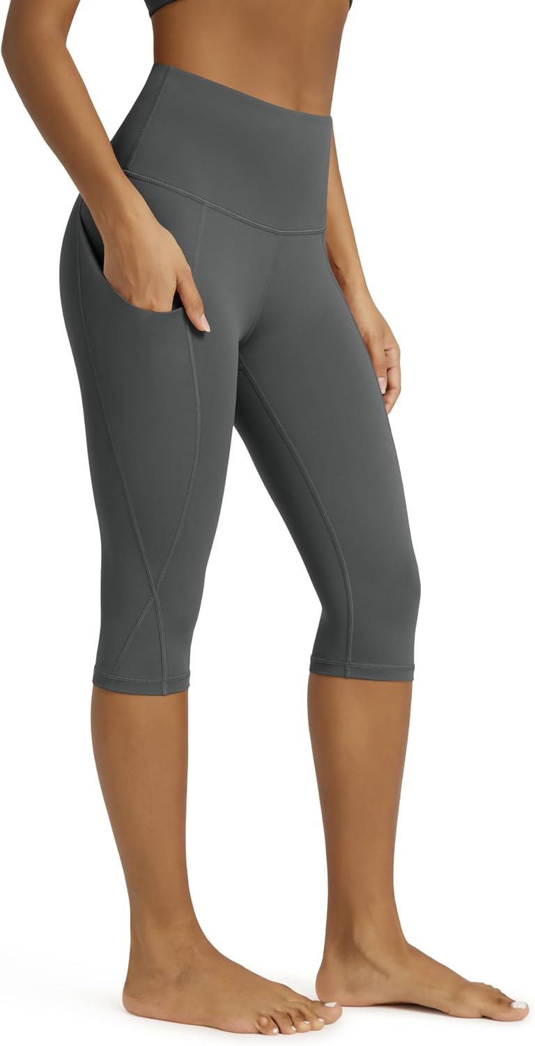 Women's High Waisted Yoga Capris with Pockets, Tummy Control Non See Through Workout Athletic Running Capri Leggings