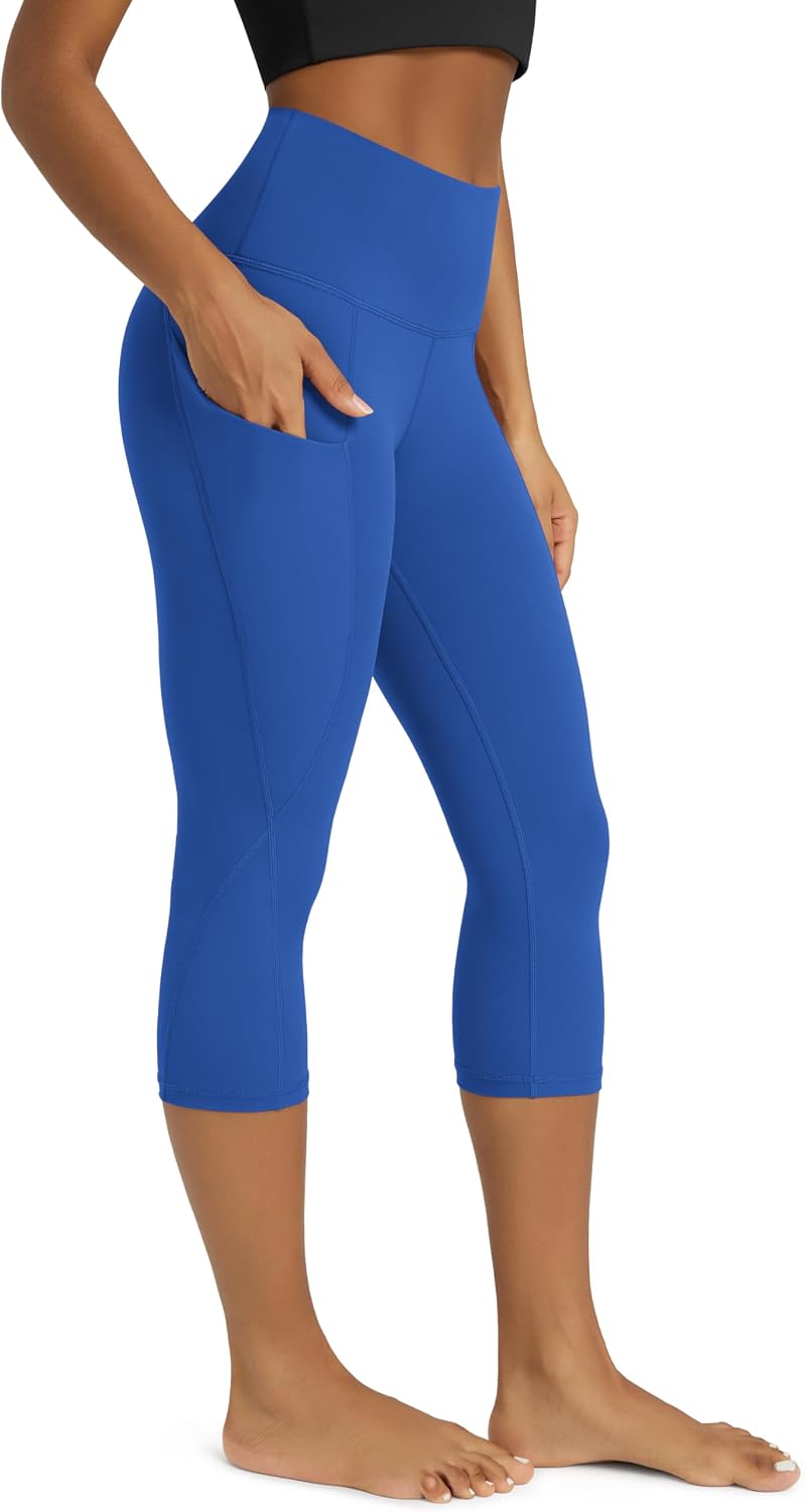 Women's High Waisted Yoga Capris with Pockets, Tummy Control Non See Through Workout Athletic Running Capri Leggings