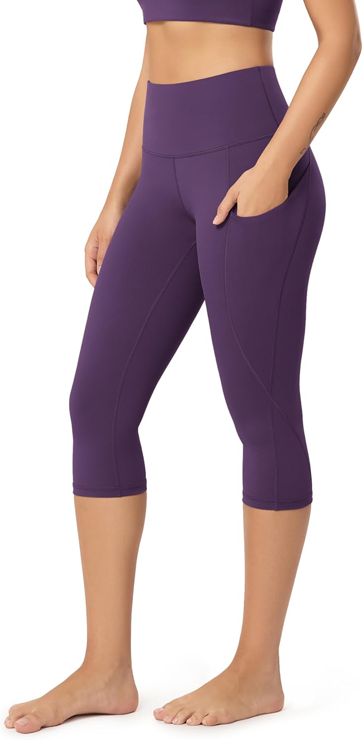 Women's High Waisted Yoga Capris with Pockets, Tummy Control Non See Through Workout Athletic Running Capri Leggings
