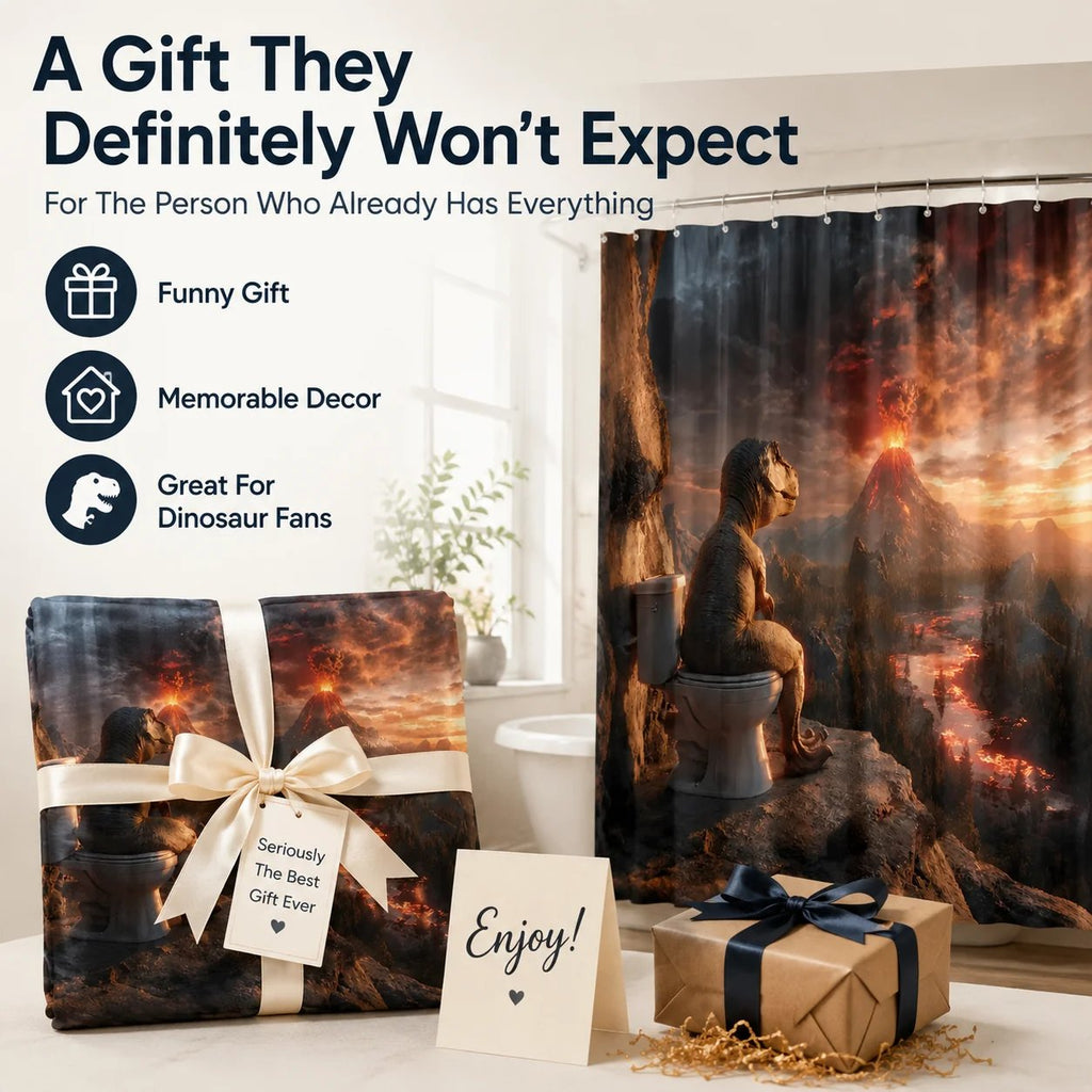 Fun Dinosaur Volcano Bathroom Shower Curtain