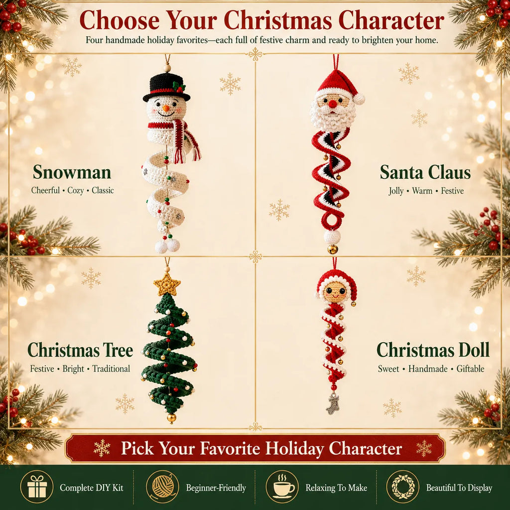 ☃️Crochet Snowman Spiral Ornament DIY Kit | Complete Beginner-Friendly Set with Soft Yarn, Crochet Hook, Festive Beads, Snowflakes & Step-by-Step Guide 🧶🎄✨
