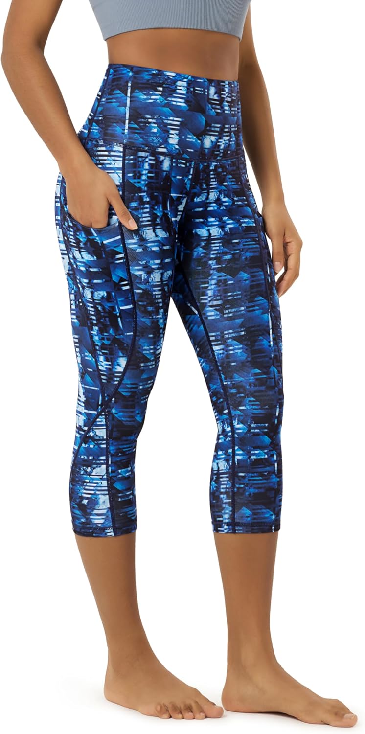 Women's High Waisted Yoga Capris with Pockets, Tummy Control Non See Through Workout Athletic Running Capri Leggings