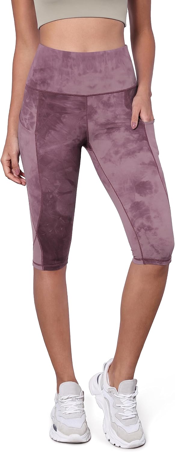 Women's High Waisted Yoga Capris with Pockets, Tummy Control Non See Through Workout Athletic Running Capri Leggings