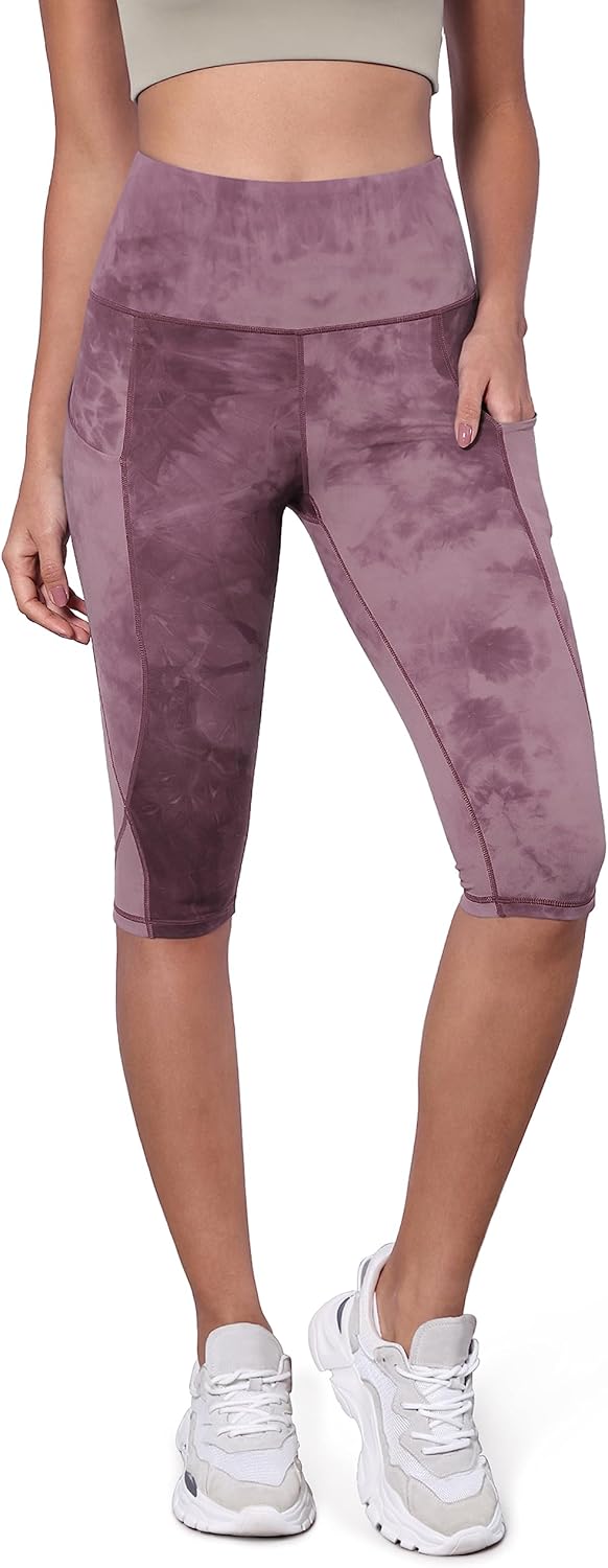Women's High Waisted Yoga Capris with Pockets, Tummy Control Non See Through Workout Athletic Running Capri Leggings