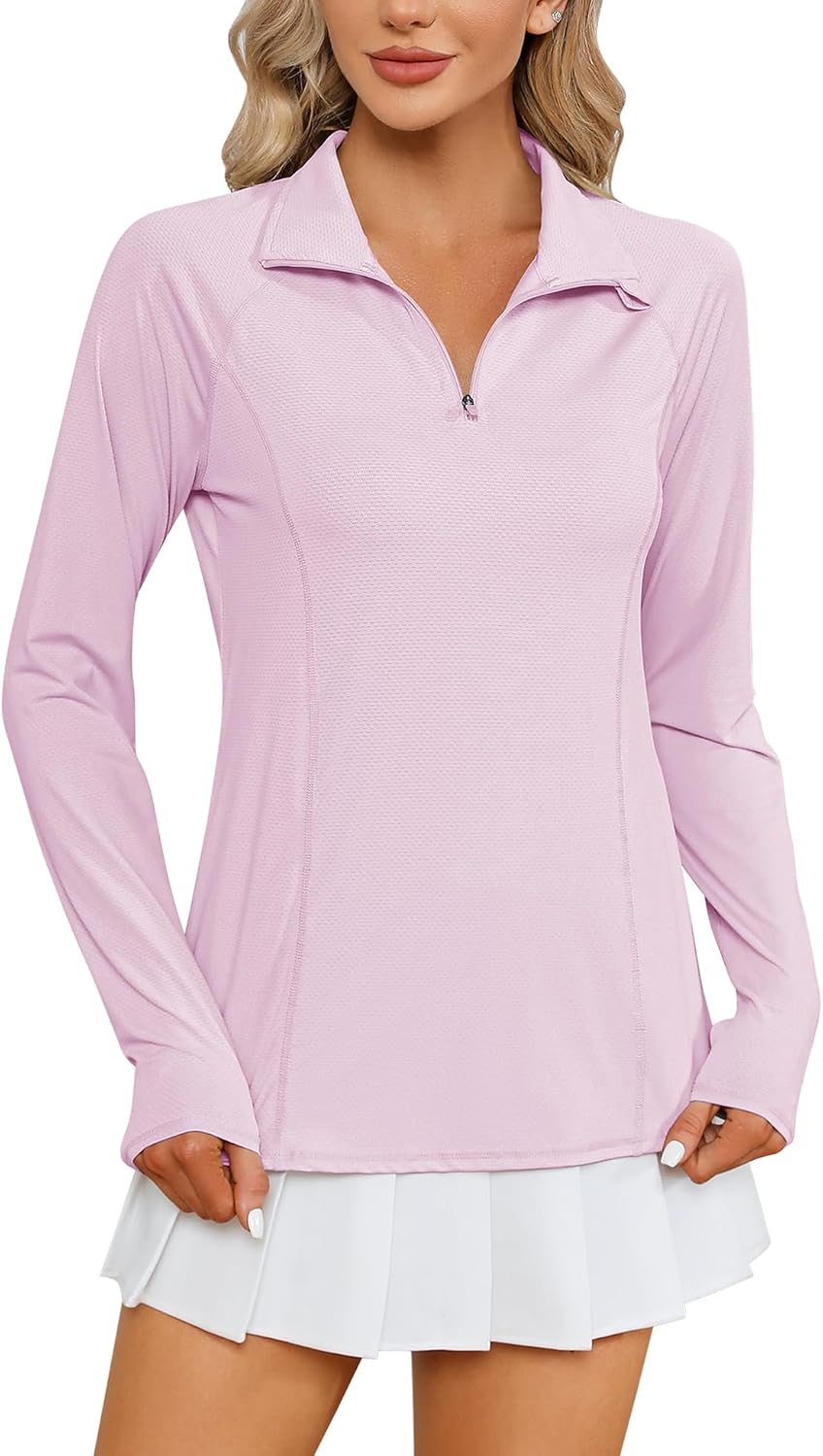 Women Long Sleeve Shirts Sun Protection 1/4 Zip Summer Quick Dry Hiking Shirts Quarter Zip Pullover for Women
