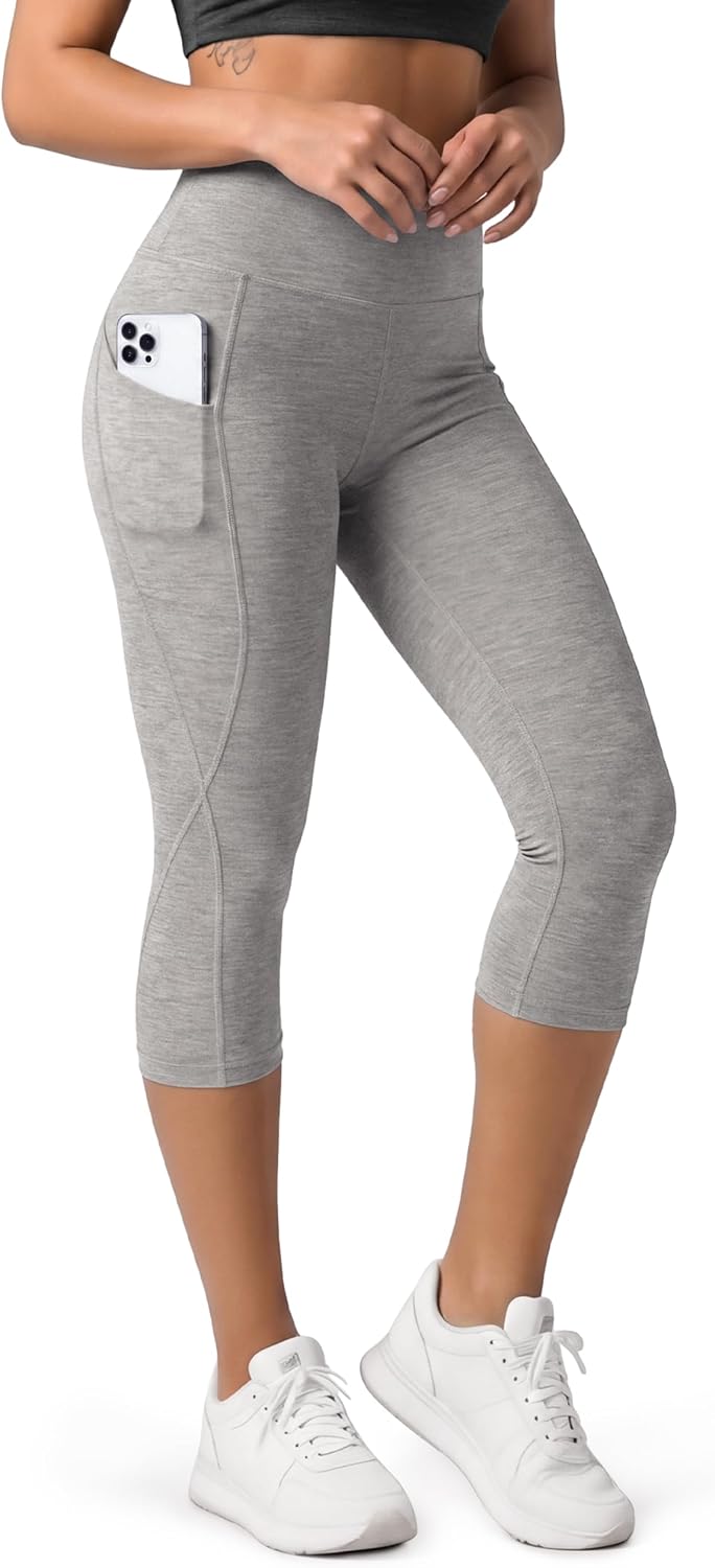 Women's High Waisted Yoga Capris with Pockets, Tummy Control Non See Through Workout Athletic Running Capri Leggings