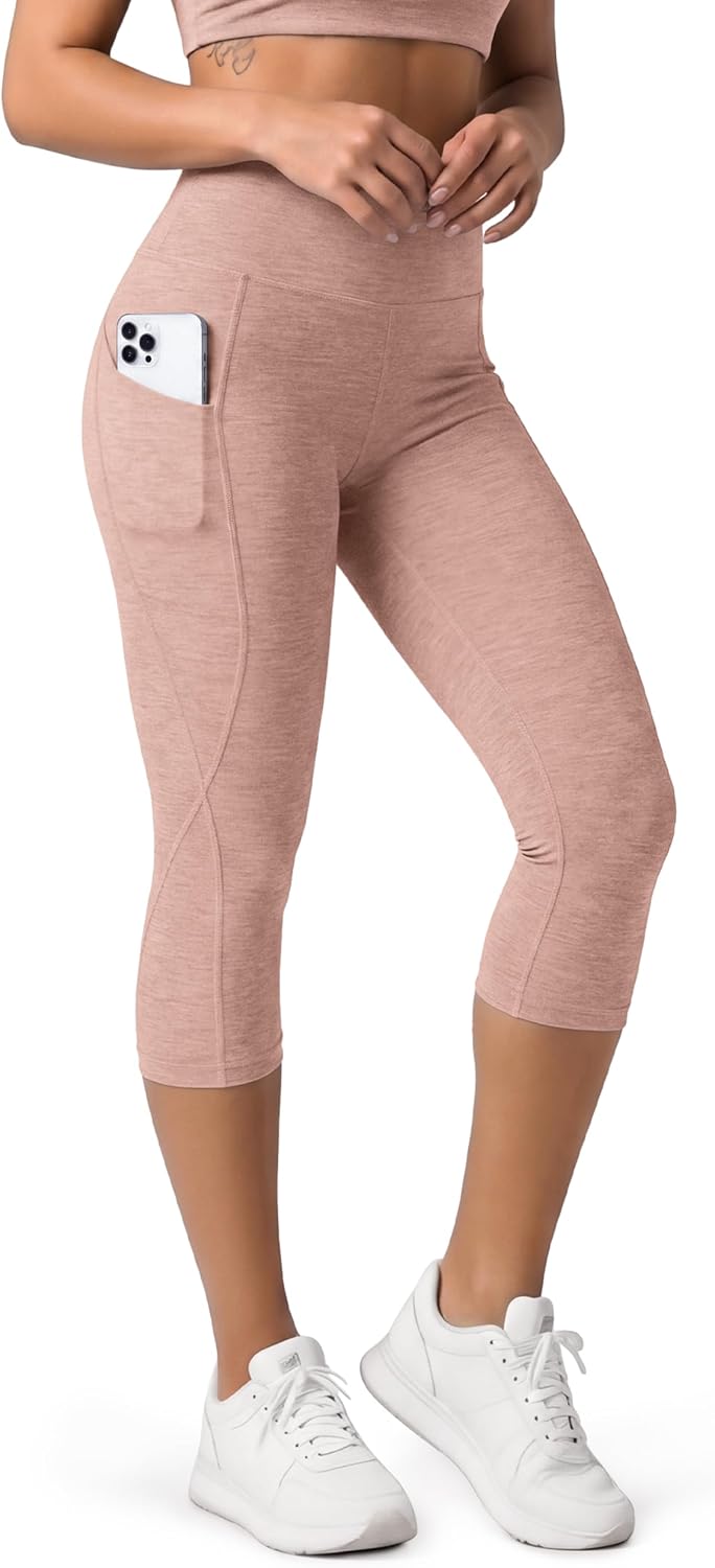 Women's High Waisted Yoga Capris with Pockets, Tummy Control Non See Through Workout Athletic Running Capri Leggings