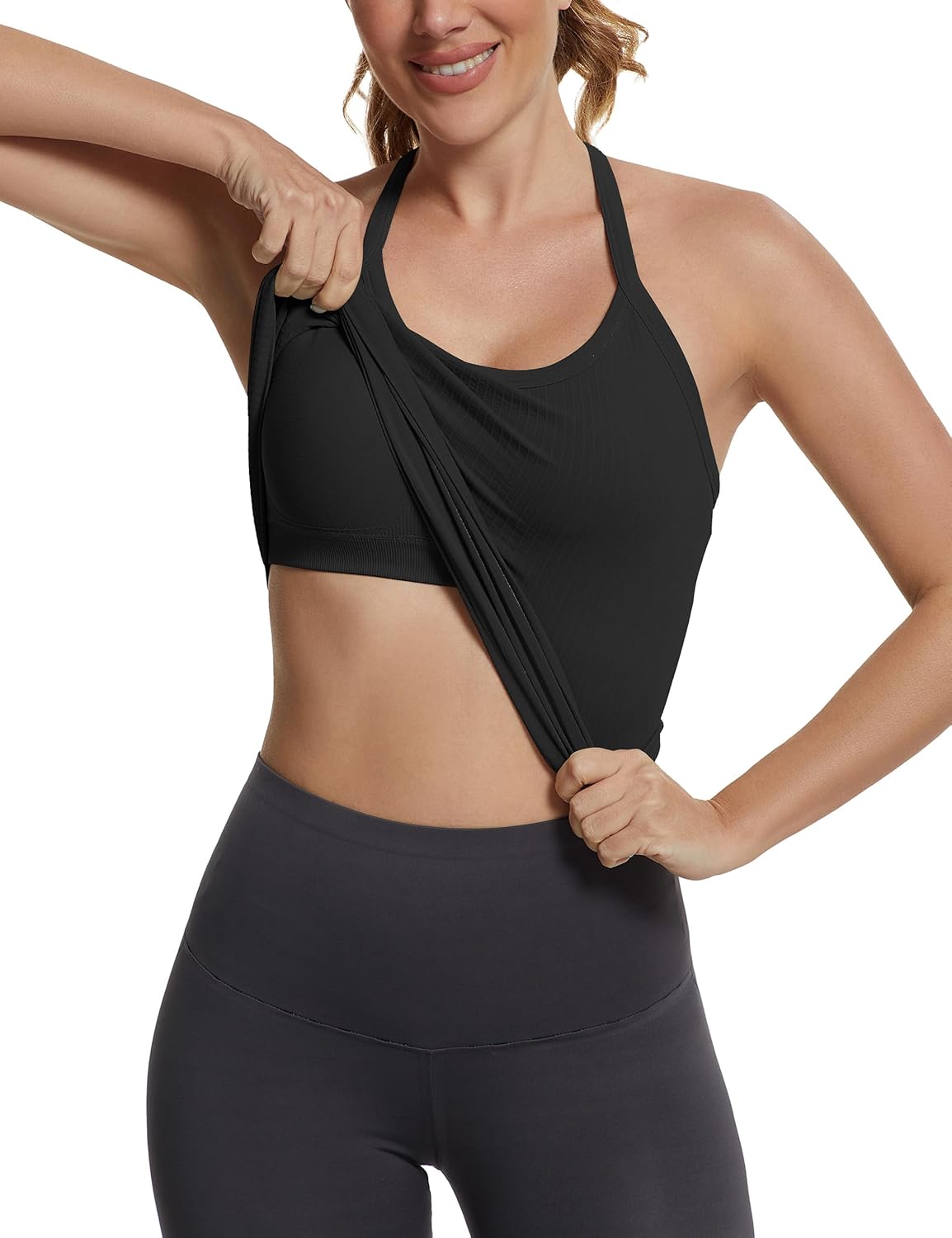 Seamless Workout Tank Tops with Built in Bra，Racerback Athletic Tank Tops Ribbed Soft Yoga Shirts XS-XL