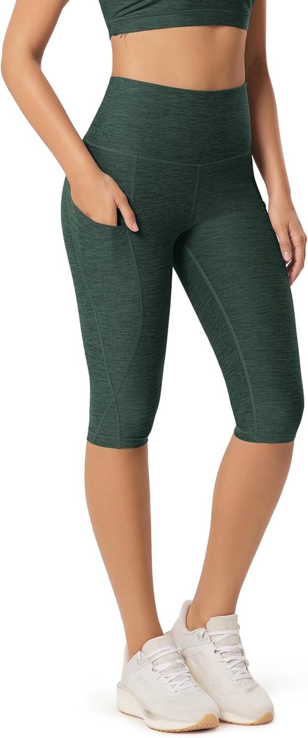 Women's High Waisted Yoga Capris with Pockets, Tummy Control Non See Through Workout Athletic Running Capri Leggings