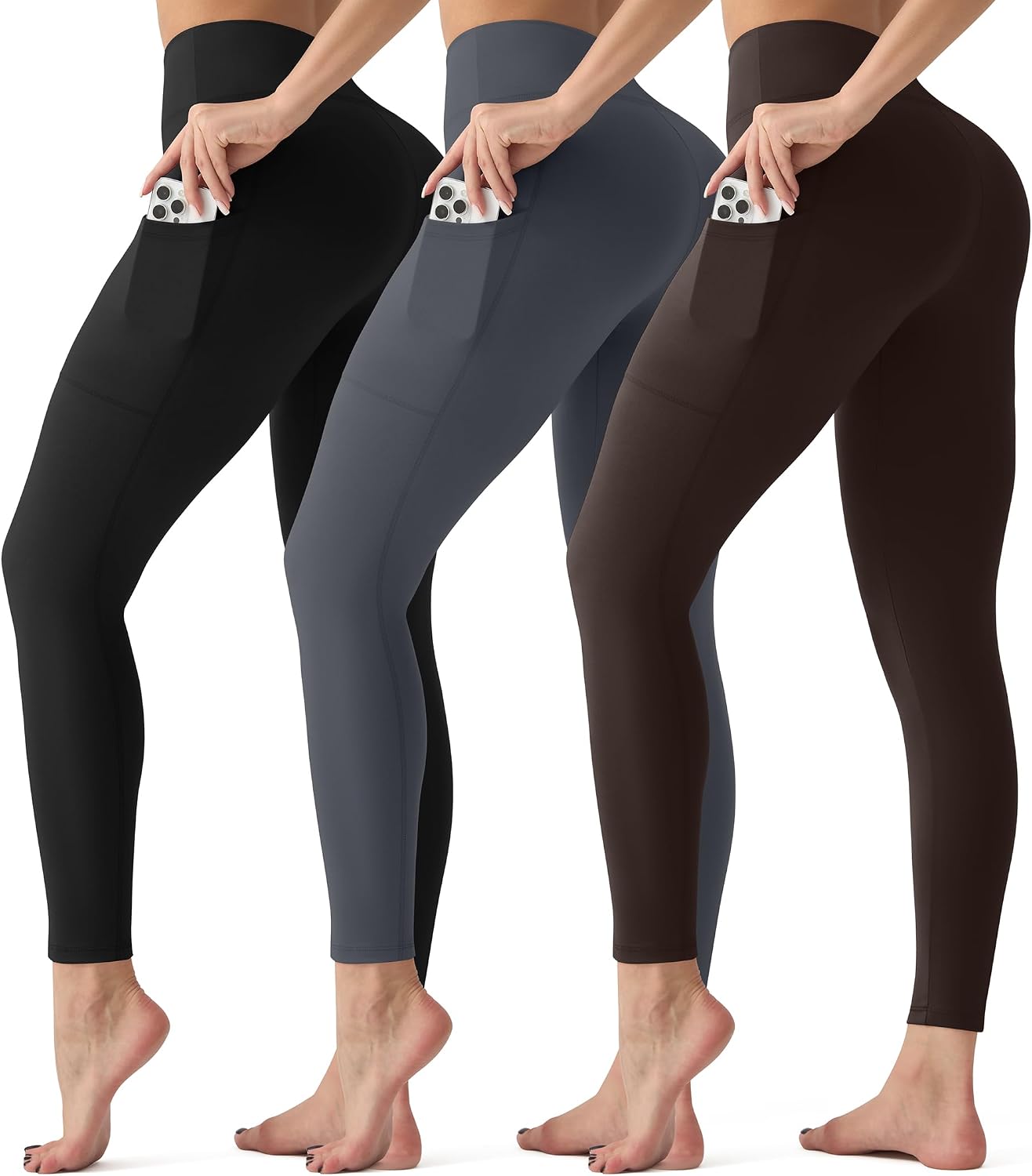 3 Pack Leggings with Pockets for Women,High Waisted Tummy Control Workout Yoga Pants Reg & Plus Size