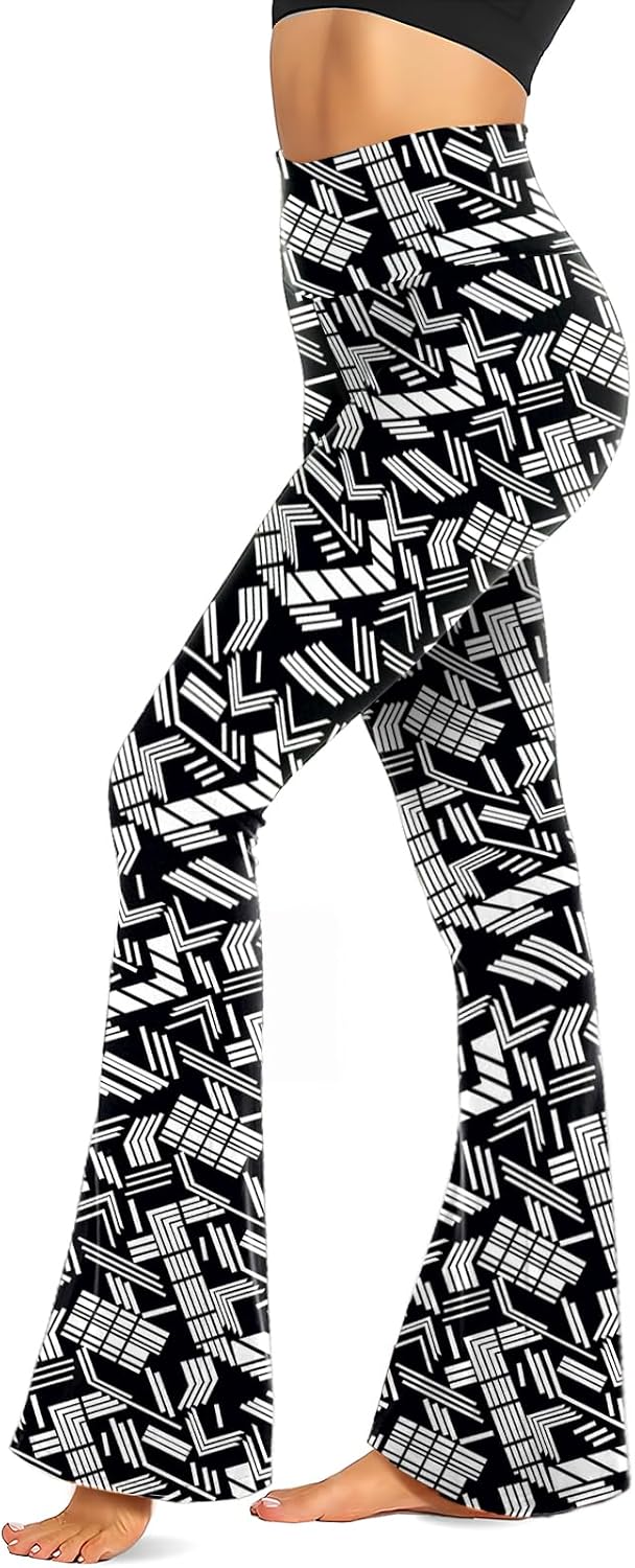 Black Flare Leggings for Women, Crossover Yoga Pants with Pockets Bootcut Flared Leggings