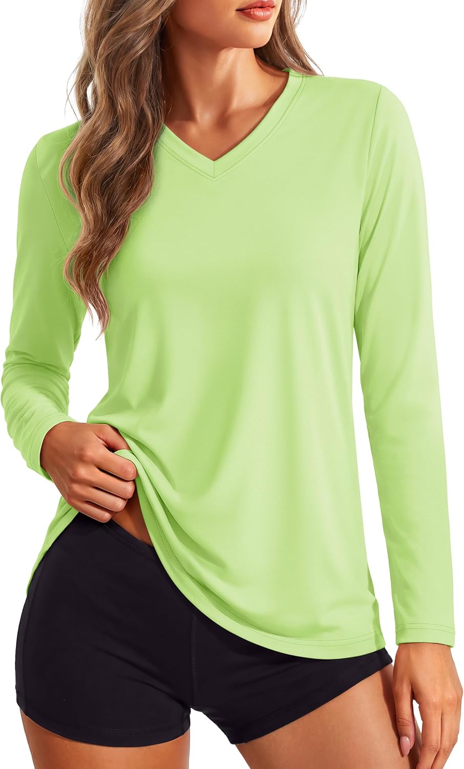 Women's Long Sleeve V Neck Tops Lightweight Quick Dry UPF 50+ Sun Protection Workout Hiking Running Shirts