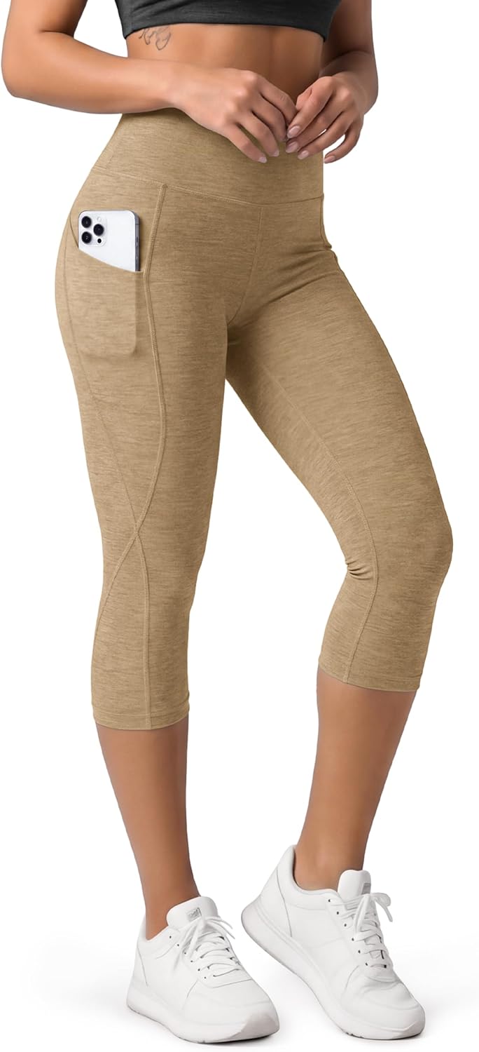 Women's High Waisted Yoga Capris with Pockets, Tummy Control Non See Through Workout Athletic Running Capri Leggings