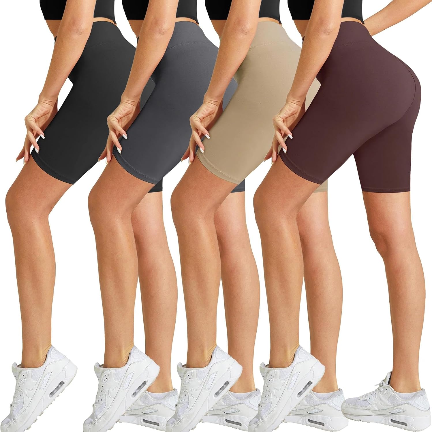 4 Pack Biker Shorts for Women-8" High Waist Tummy Control Workout Shorts Athletic Gym Yoga Pants