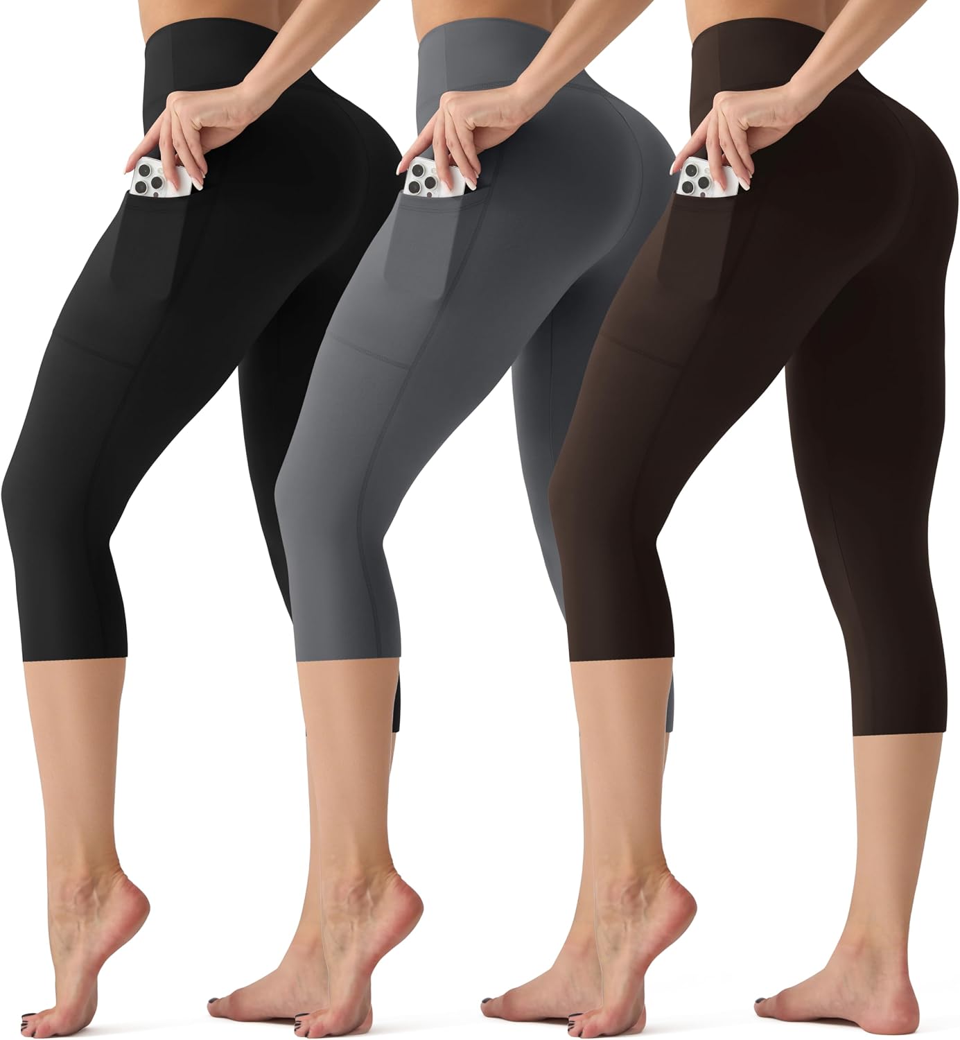 3 Pack Leggings with Pockets for Women,High Waisted Tummy Control Workout Yoga Pants Reg & Plus Size