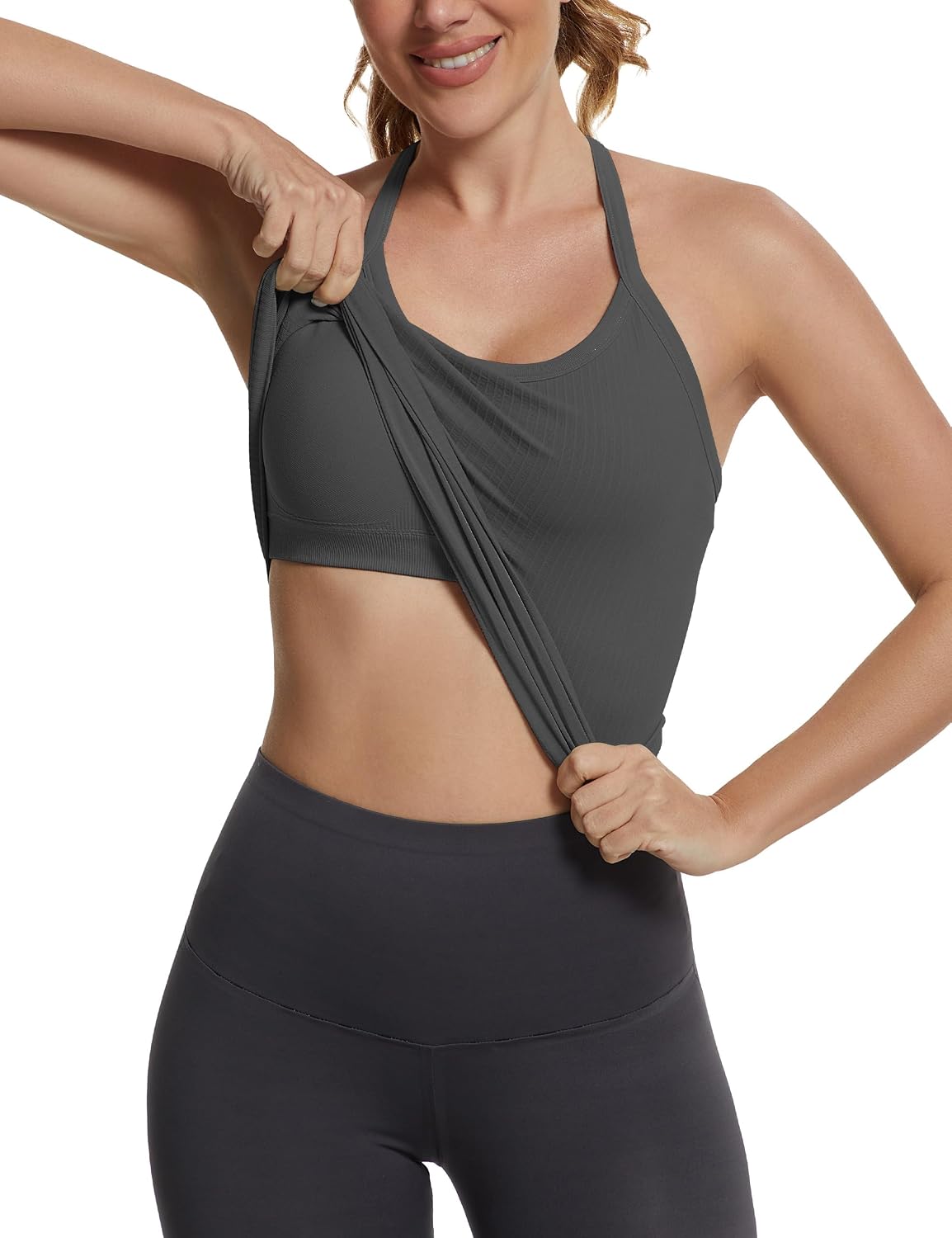 Seamless Workout Tank Tops with Built in Bra，Racerback Athletic Tank Tops Ribbed Soft Yoga Shirts XS-XL