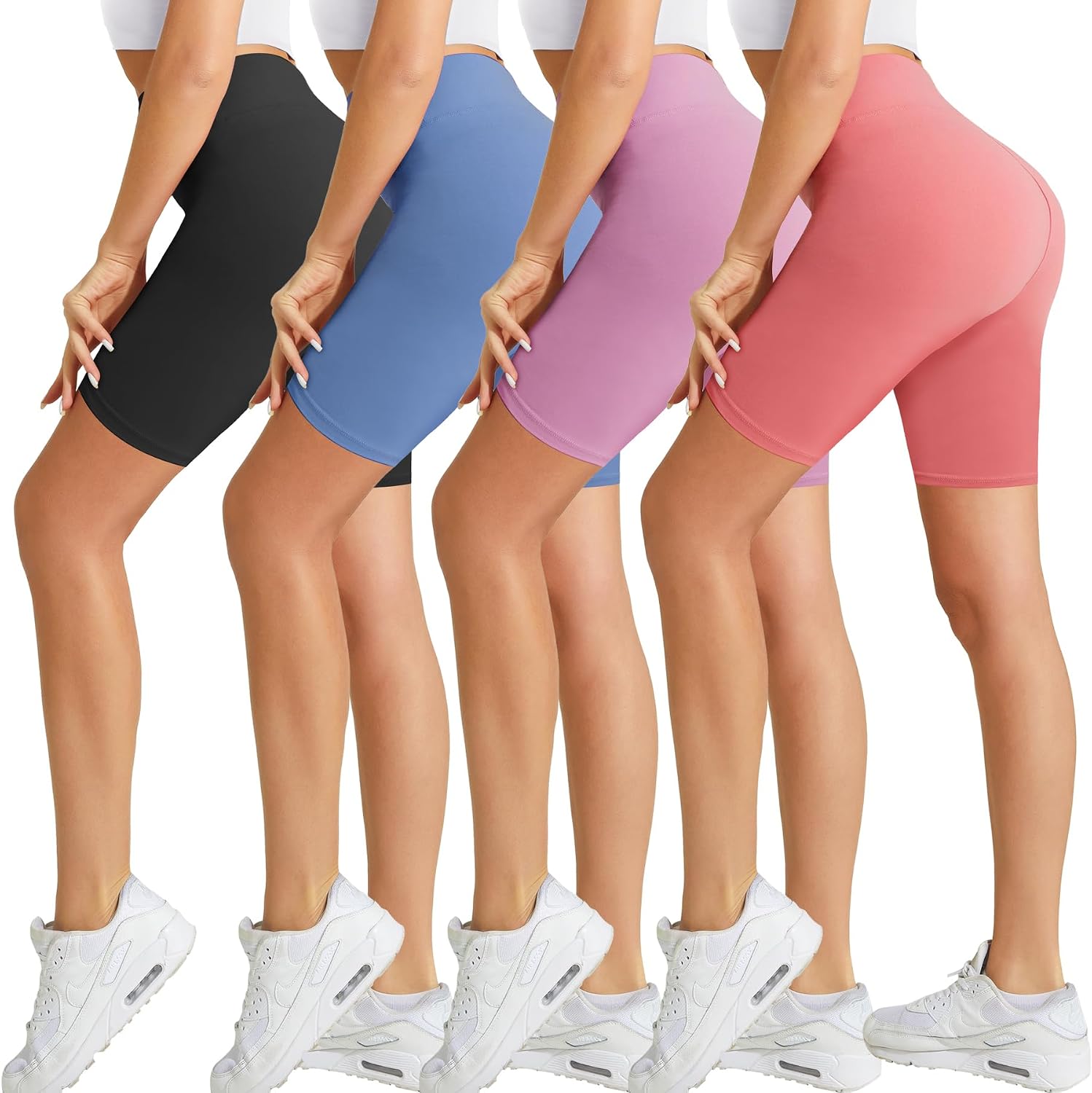 4 Pack Biker Shorts for Women-8" High Waist Tummy Control Workout Shorts Athletic Gym Yoga Pants