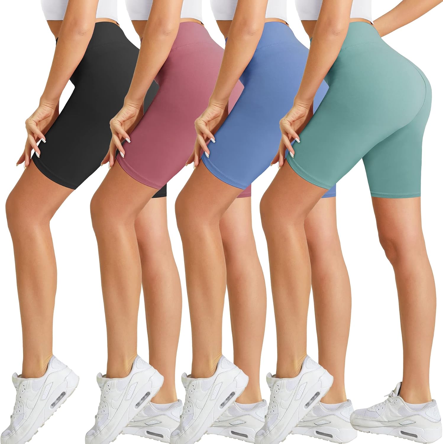4 Pack Biker Shorts for Women-8" High Waist Tummy Control Workout Shorts Athletic Gym Yoga Pants
