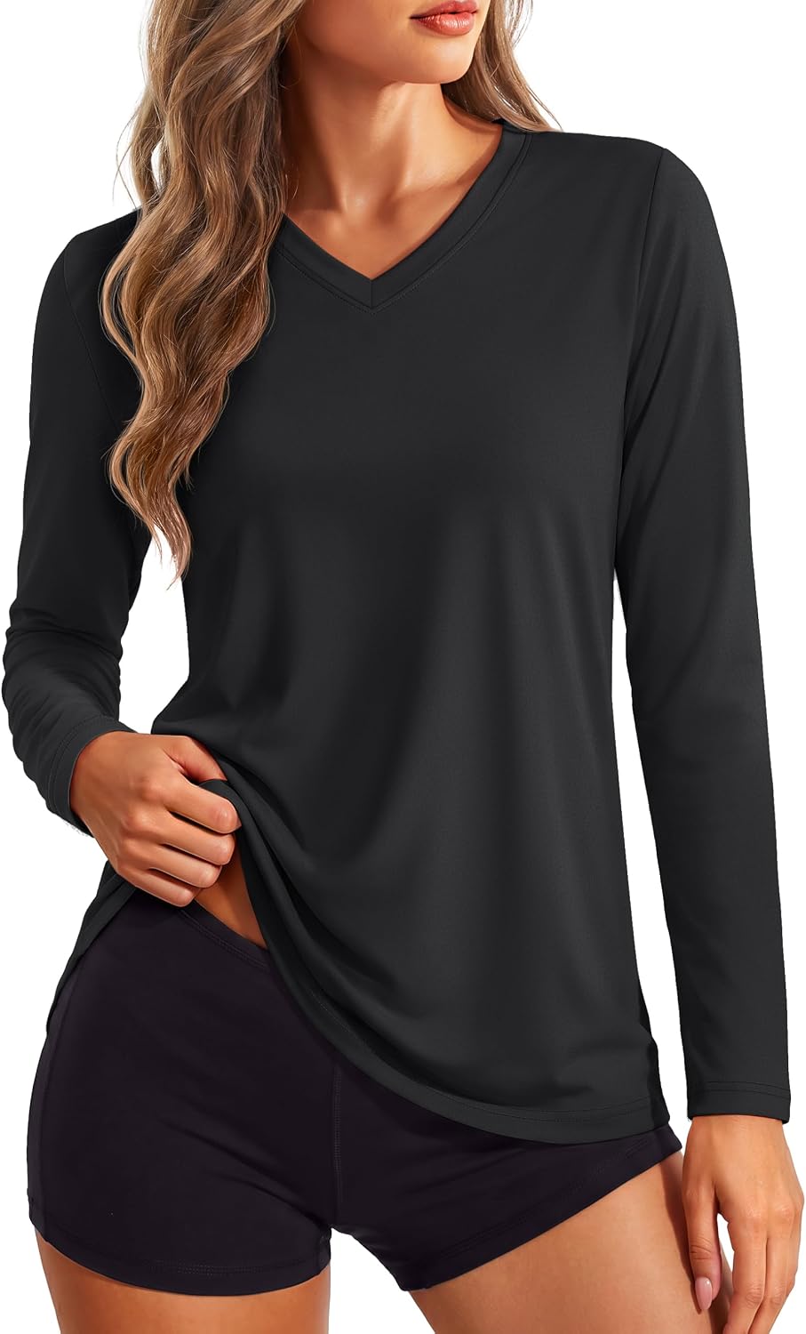Women's Long Sleeve V Neck Tops Lightweight Quick Dry UPF 50+ Sun Protection Workout Hiking Running Shirts