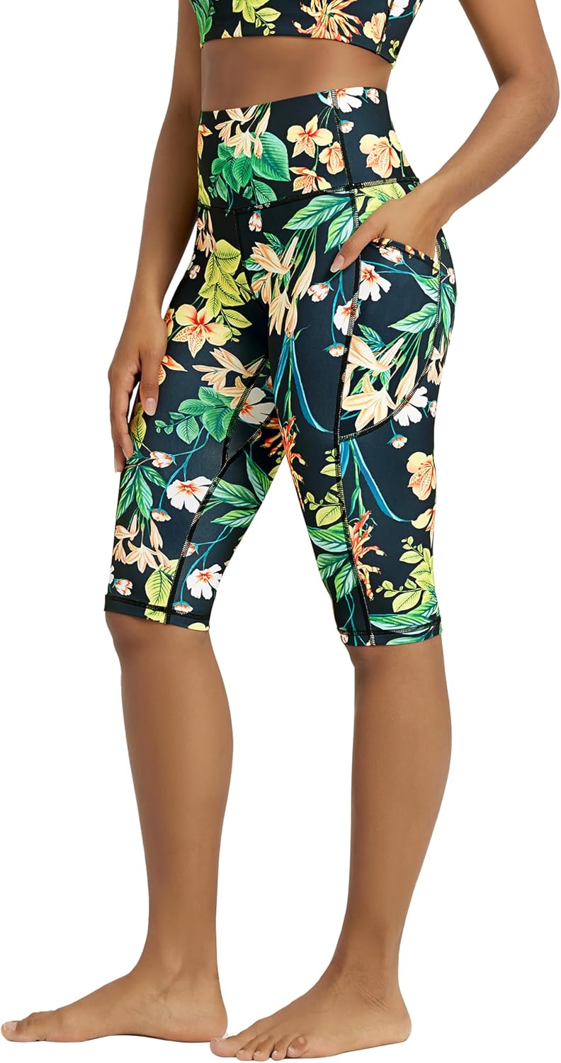 Women's High Waisted Yoga Capris with Pockets, Tummy Control Non See Through Workout Athletic Running Capri Leggings