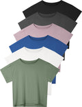 4/6 Pack Women's Crop Top Short Sleeve Athletic Workout Yoga Running Gym Casual Tees T-Shirts Loose Fit
