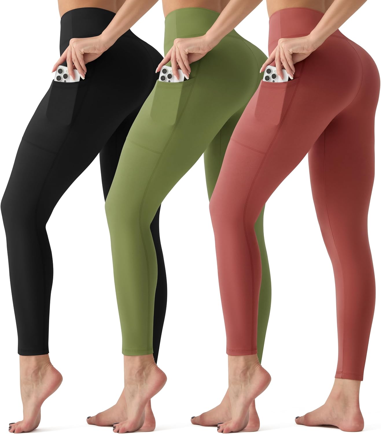 3 Pack Leggings with Pockets for Women,High Waisted Tummy Control Workout Yoga Pants Reg & Plus Size