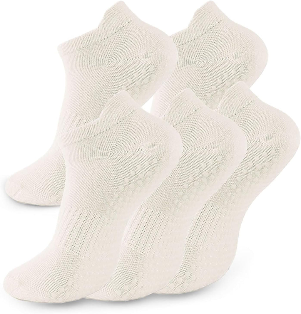 5 Pairs Pilates Socks with Grips for Women Non Slip Grip Yoga Crew Socks for Barre Hospital Barefoot