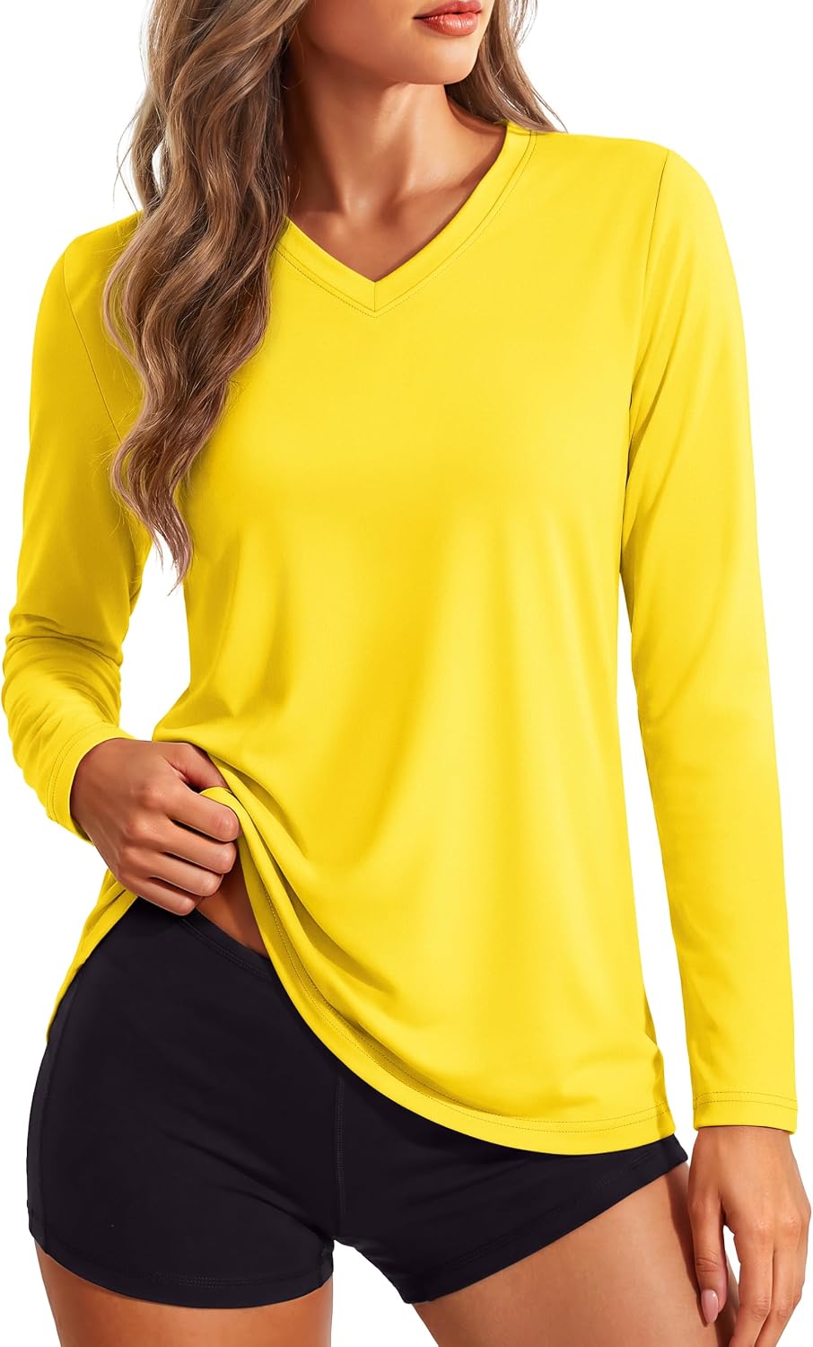 Women's Long Sleeve V Neck Tops Lightweight Quick Dry UPF 50+ Sun Protection Workout Hiking Running Shirts