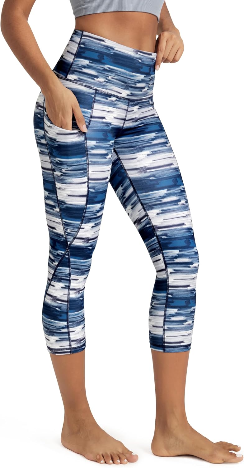 Women's High Waisted Yoga Capris with Pockets, Tummy Control Non See Through Workout Athletic Running Capri Leggings