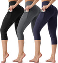 3 Pack Leggings with Pockets for Women,High Waisted Tummy Control Workout Yoga Pants Reg & Plus Size