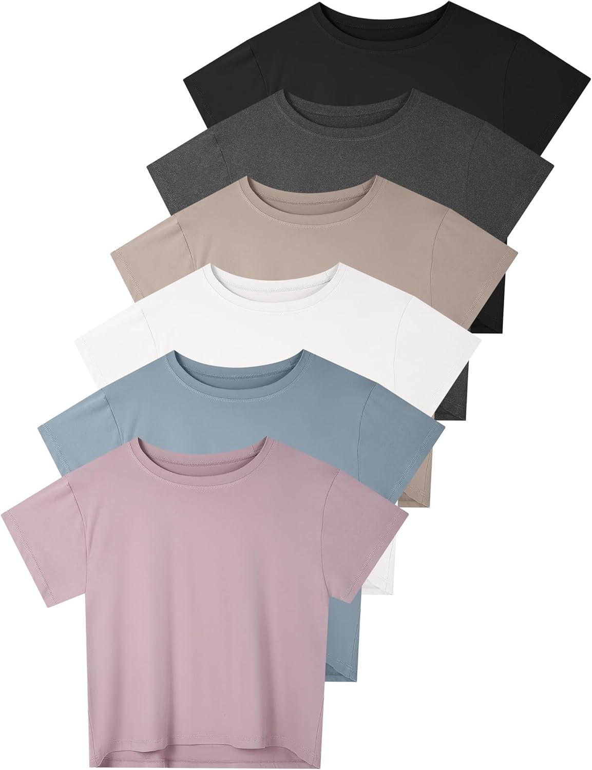 4/6 Pack Women's Crop Top Short Sleeve Athletic Workout Yoga Running Gym Casual Tees T-Shirts Loose Fit
