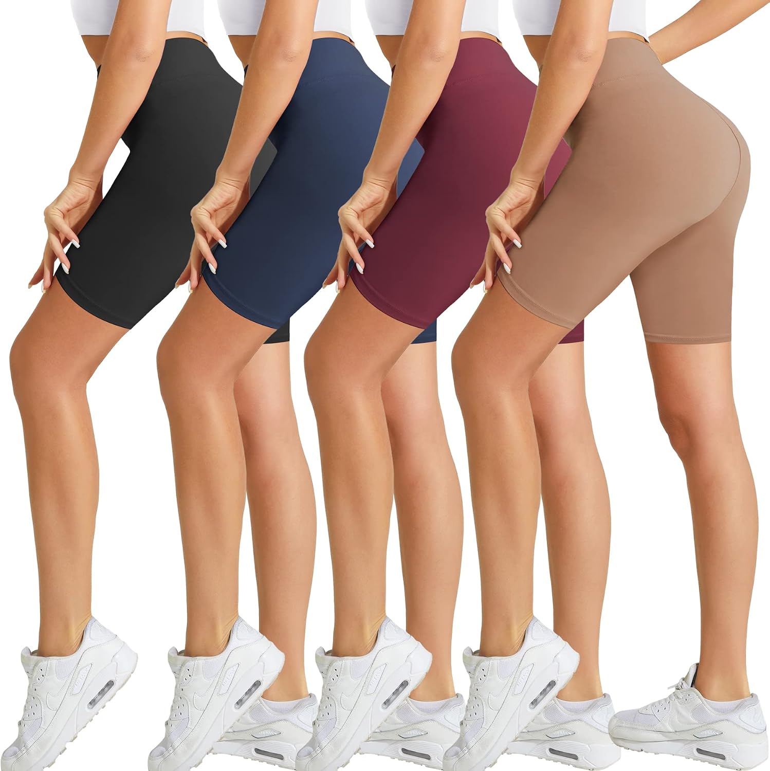 4 Pack Biker Shorts for Women-8" High Waist Tummy Control Workout Shorts Athletic Gym Yoga Pants