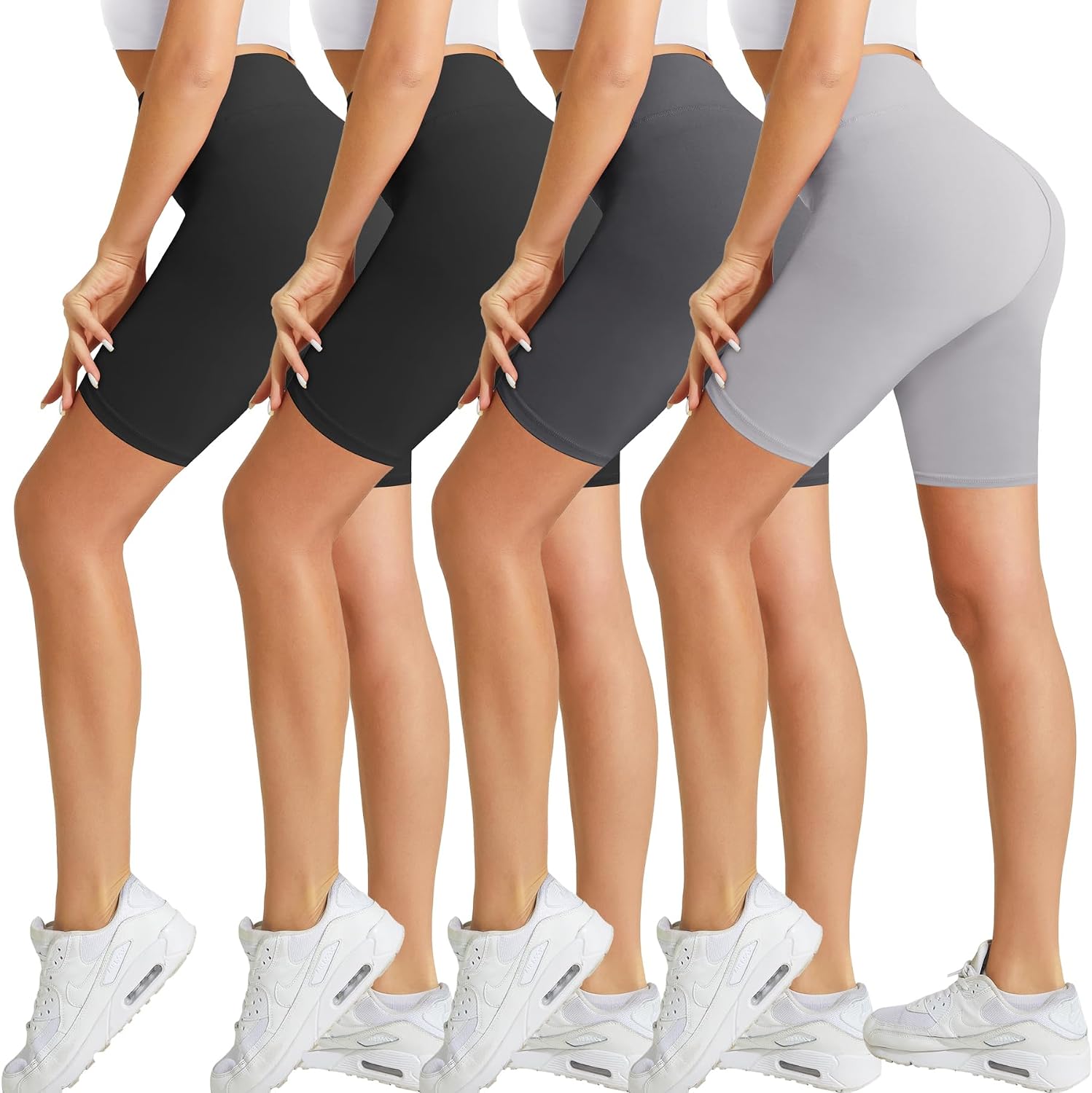 4 Pack Biker Shorts for Women-8" High Waist Tummy Control Workout Shorts Athletic Gym Yoga Pants
